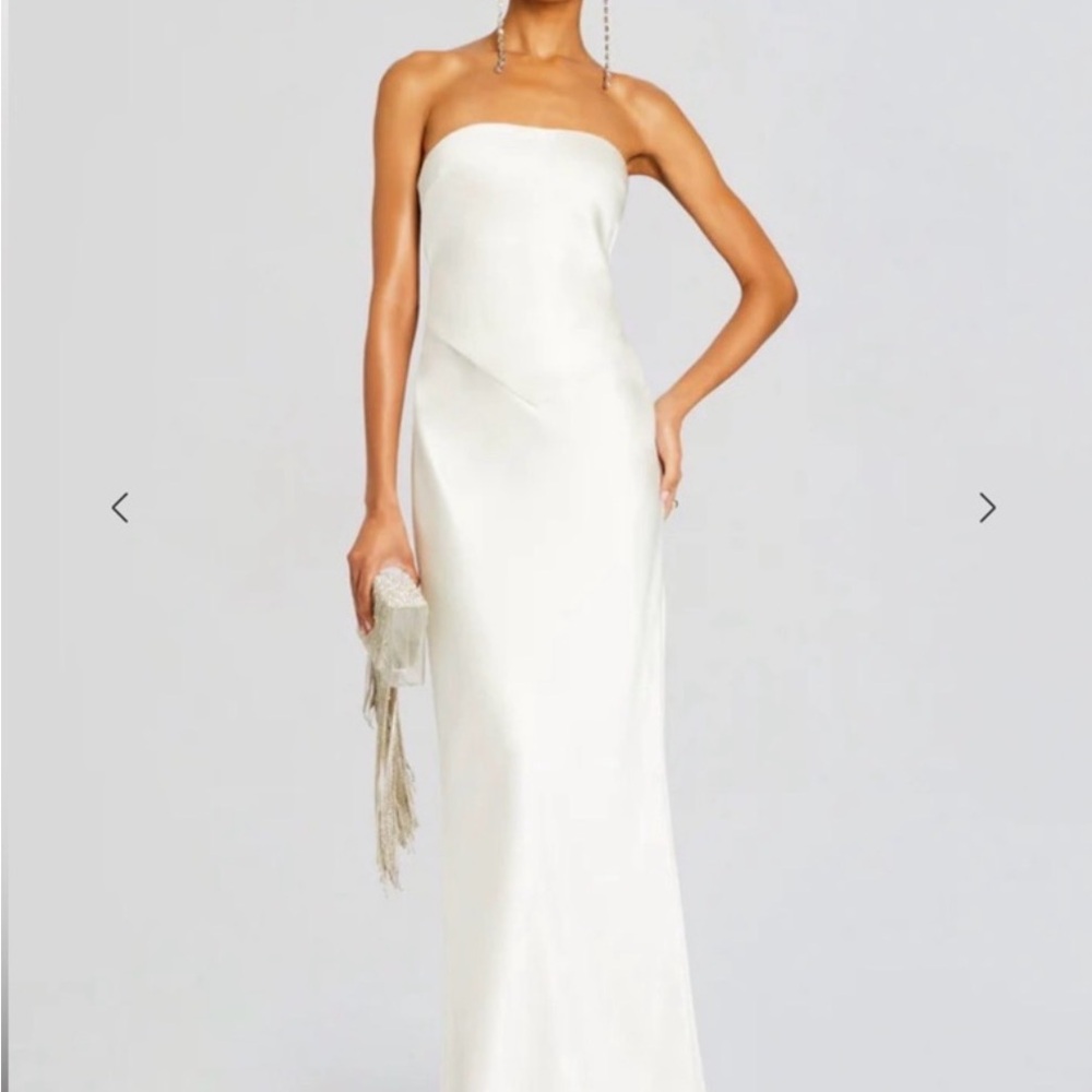 Retrofete Cream Strapless Satin Column Gown